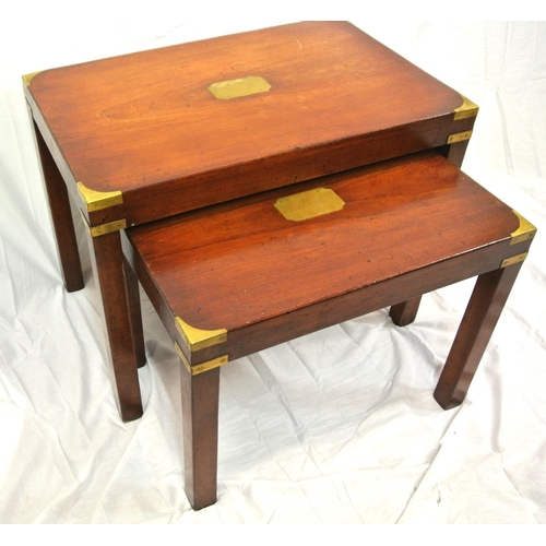 296 - Pair of Edwardian ships tables with brass inset corners & panels, on square legs