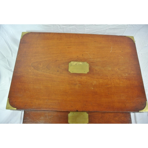 296 - Pair of Edwardian ships tables with brass inset corners & panels, on square legs