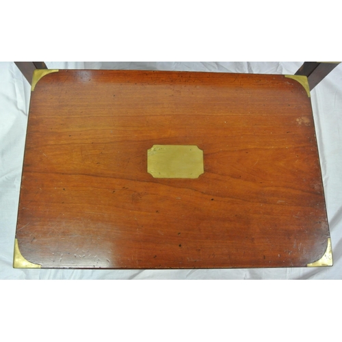 296 - Pair of Edwardian ships tables with brass inset corners & panels, on square legs