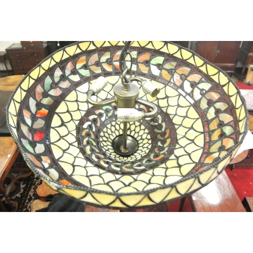 297 - Art Deco style hanging hall light with multi-coloured panelled shade