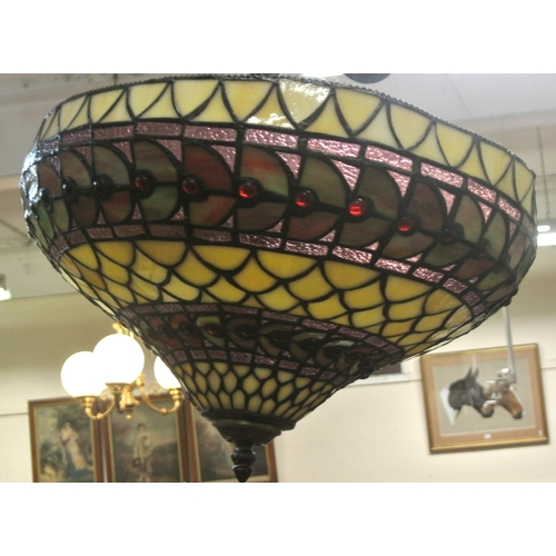 297 - Art Deco style hanging hall light with multi-coloured panelled shade