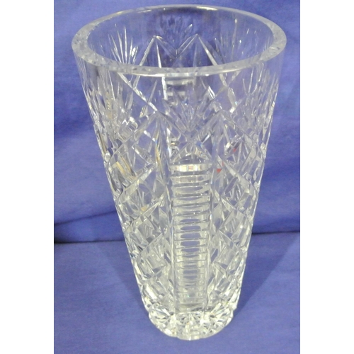 302 - Waterford Crystal cut glass flower vase of round tapering form, with strawberry diamonds & faceted d... 