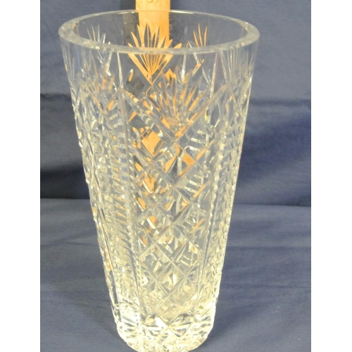 302 - Waterford Crystal cut glass flower vase of round tapering form, with strawberry diamonds & faceted d... 