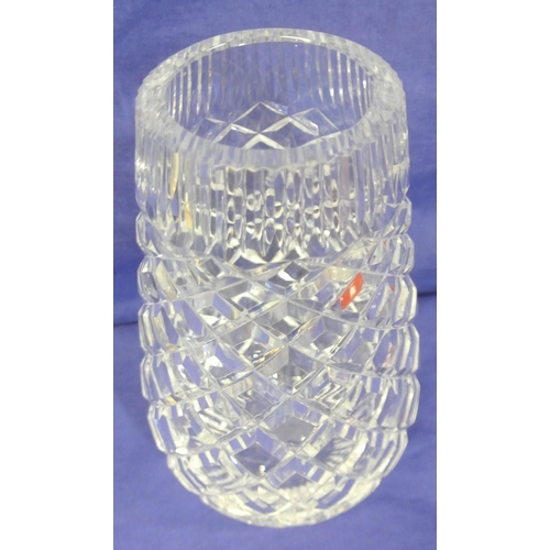 303 - Waterford Crystal cut glass flower vase of bulbous tapering form with strawberry diamonds