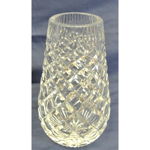 303 - Waterford Crystal cut glass flower vase of bulbous tapering form with strawberry diamonds