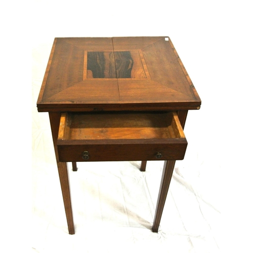 305 - Edwardian inlaid & crossbanded mahogany square card table with fold-out top, rosewood inlaid panels,... 