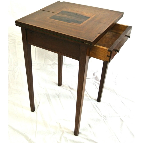 305 - Edwardian inlaid & crossbanded mahogany square card table with fold-out top, rosewood inlaid panels,... 