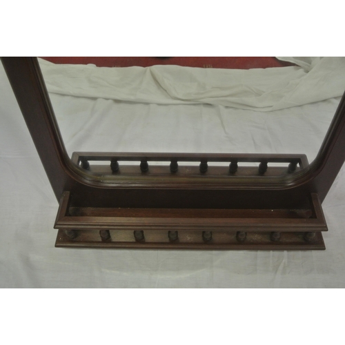 312 - Teak framed wall mirror with shaped top & rail space