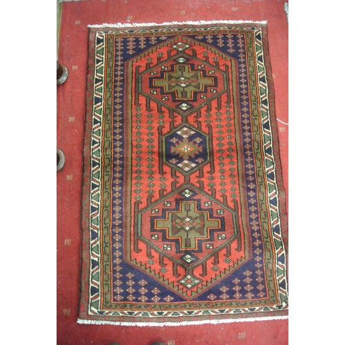 313 - Rich red and blue ground full pile hand woven Persian Hamadan village rug 160 cm x100cm