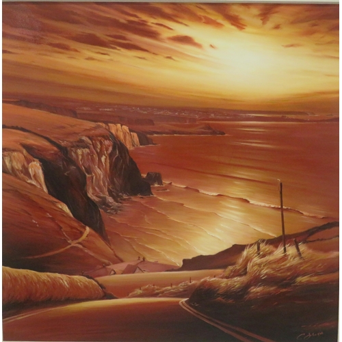 32 - Christopher Johnson 'Coastal sunset' oil on canvas 115x120cm signed