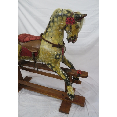 325 - Edwardian painted rocking horse with upholstered saddle & bridle, on timber base, by J Collinson & S... 