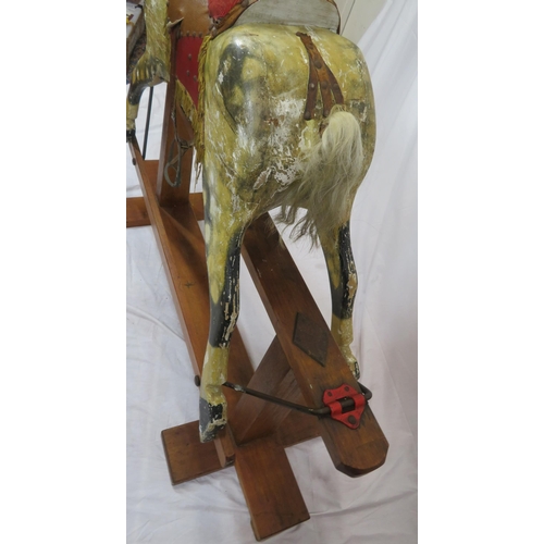 325 - Edwardian painted rocking horse with upholstered saddle & bridle, on timber base, by J Collinson & S... 