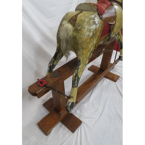 325 - Edwardian painted rocking horse with upholstered saddle & bridle, on timber base, by J Collinson & S... 