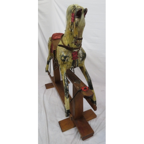 325 - Edwardian painted rocking horse with upholstered saddle & bridle, on timber base, by J Collinson & S... 