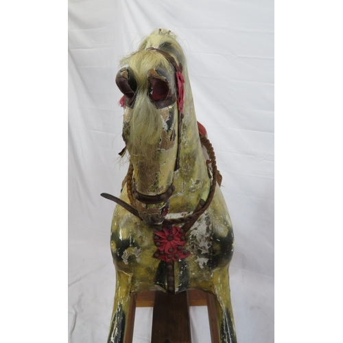 325 - Edwardian painted rocking horse with upholstered saddle & bridle, on timber base, by J Collinson & S... 