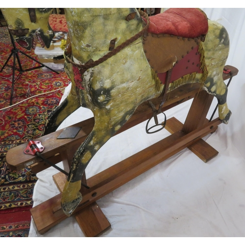 325 - Edwardian painted rocking horse with upholstered saddle & bridle, on timber base, by J Collinson & S... 