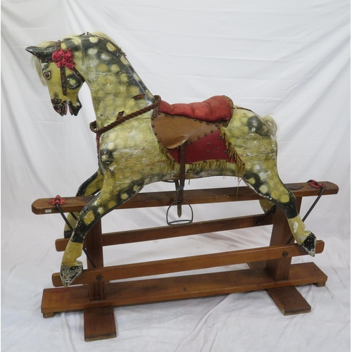 325 - Edwardian painted rocking horse with upholstered saddle & bridle, on timber base, by J Collinson & S... 