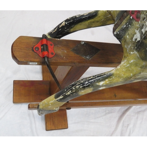 325 - Edwardian painted rocking horse with upholstered saddle & bridle, on timber base, by J Collinson & S... 