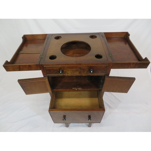 326 - Victorian mahogany wash stand with fold-out top, press & drawer under, on square legs