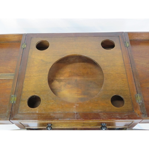 326 - Victorian mahogany wash stand with fold-out top, press & drawer under, on square legs