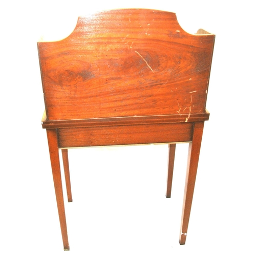 335 - Edwardian inlaid & crossbanded mahogany bonheur du jour with shaped tray back, sectioned top with dr... 