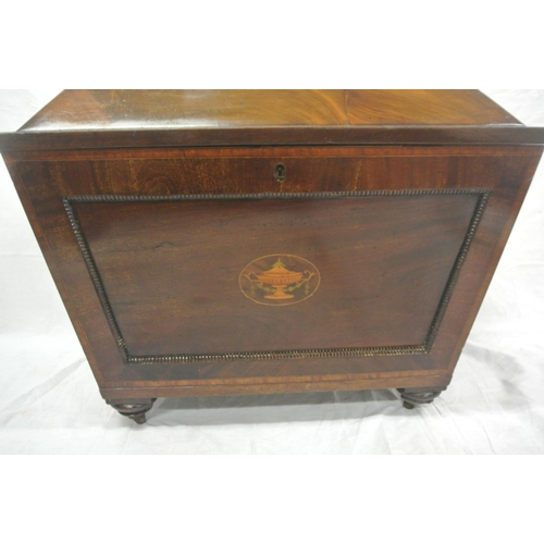 337 - Georgian inlaid & crossbanded mahogany cellarette with sarcophagus shaped top, urn & string inlay, r... 