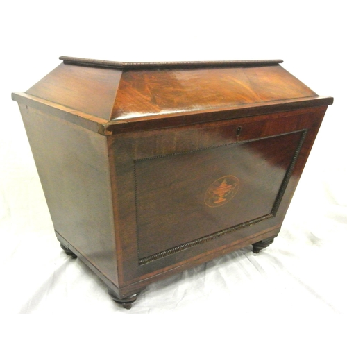 337 - Georgian inlaid & crossbanded mahogany cellarette with sarcophagus shaped top, urn & string inlay, r... 