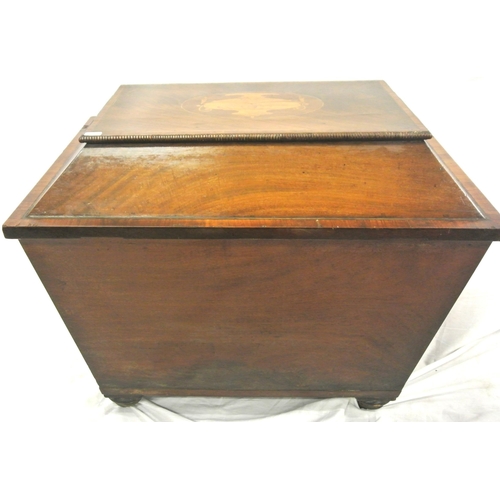 337 - Georgian inlaid & crossbanded mahogany cellarette with sarcophagus shaped top, urn & string inlay, r... 