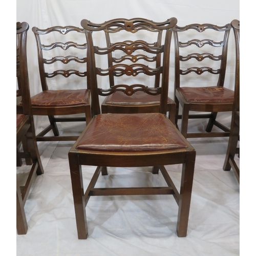 341 - Set of eight Georgian Hepplewhite style mahogany ladder back dining chairs with shaped pierced rails... 