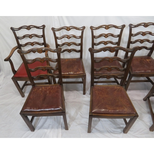 341 - Set of eight Georgian Hepplewhite style mahogany ladder back dining chairs with shaped pierced rails... 