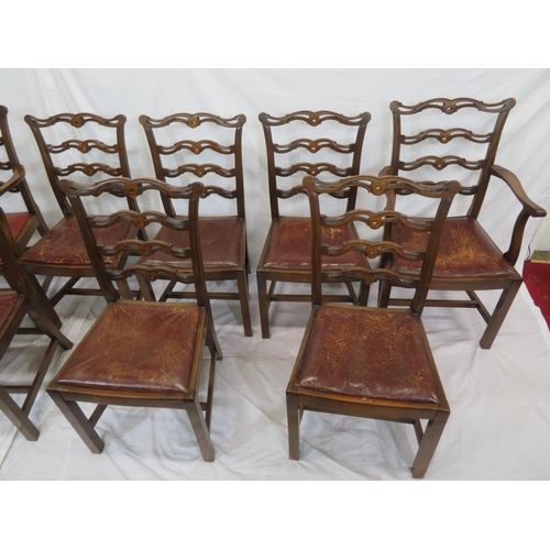 341 - Set of eight Georgian Hepplewhite style mahogany ladder back dining chairs with shaped pierced rails... 