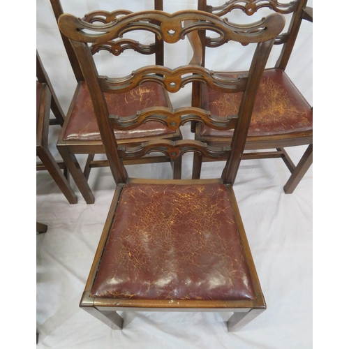 341 - Set of eight Georgian Hepplewhite style mahogany ladder back dining chairs with shaped pierced rails... 