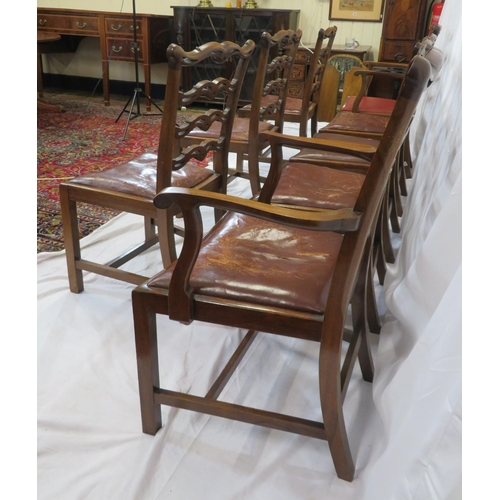 341 - Set of eight Georgian Hepplewhite style mahogany ladder back dining chairs with shaped pierced rails... 