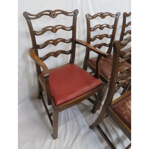 341 - Set of eight Georgian Hepplewhite style mahogany ladder back dining chairs with shaped pierced rails... 