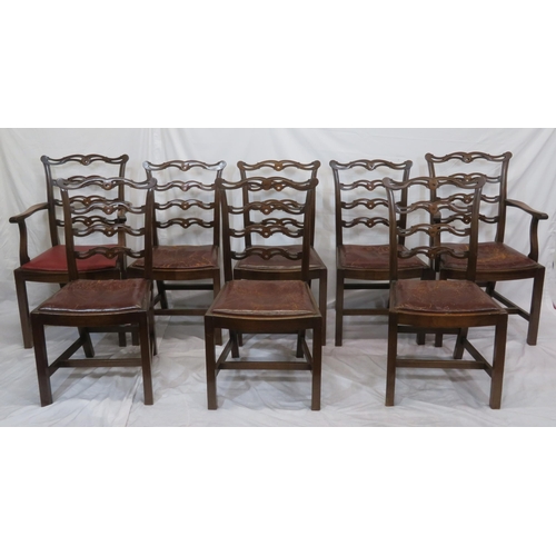 341 - Set of eight Georgian Hepplewhite style mahogany ladder back dining chairs with shaped pierced rails... 