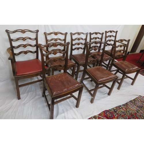 341 - Set of eight Georgian Hepplewhite style mahogany ladder back dining chairs with shaped pierced rails... 