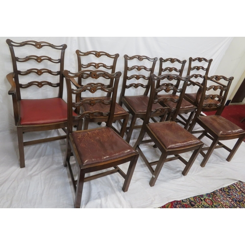 341 - Set of eight Georgian Hepplewhite style mahogany ladder back dining chairs with shaped pierced rails... 