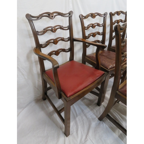 341 - Set of eight Georgian Hepplewhite style mahogany ladder back dining chairs with shaped pierced rails... 