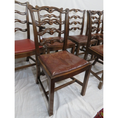 341 - Set of eight Georgian Hepplewhite style mahogany ladder back dining chairs with shaped pierced rails... 