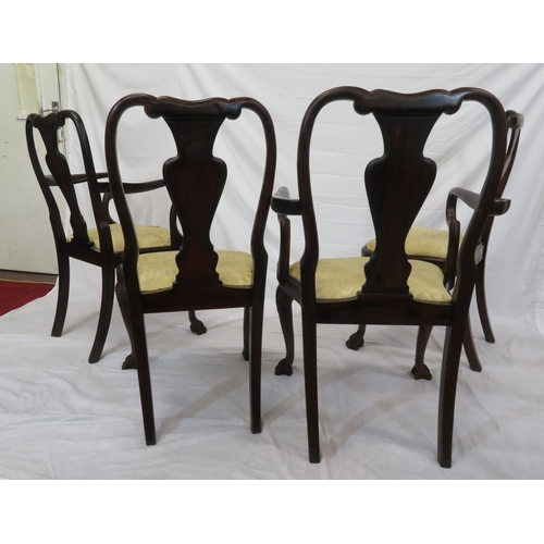 343 - Set of eight Queen Anne walnut & mahogany dining chairs with vase shaped splats, scroll carving, bow... 