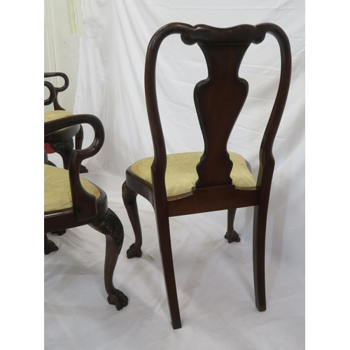 343 - Set of eight Queen Anne walnut & mahogany dining chairs with vase shaped splats, scroll carving, bow... 