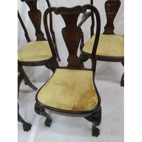 343 - Set of eight Queen Anne walnut & mahogany dining chairs with vase shaped splats, scroll carving, bow... 