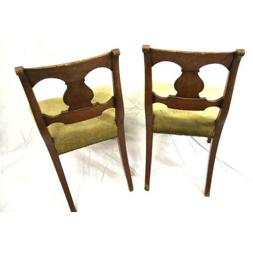 344 - Pair of Edwardian inlaid occasional chairs with shaped pierced backs, string & shell inlay, upholste... 