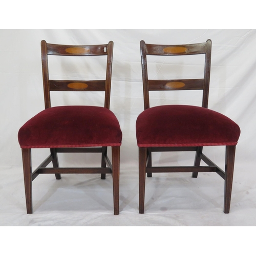 347 - Pair of Edwardian occasional chairs with inlaid bowed rails, upholstered seats, on tapering legs wit... 