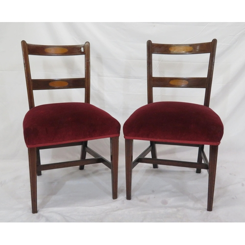 347 - Pair of Edwardian occasional chairs with inlaid bowed rails, upholstered seats, on tapering legs wit... 