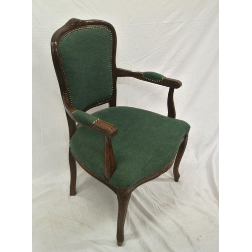 350 - Victorian style open armchair with shaped back, upholstered back & seat, on cabriole legs