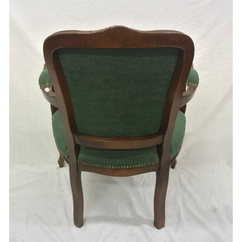 350 - Victorian style open armchair with shaped back, upholstered back & seat, on cabriole legs