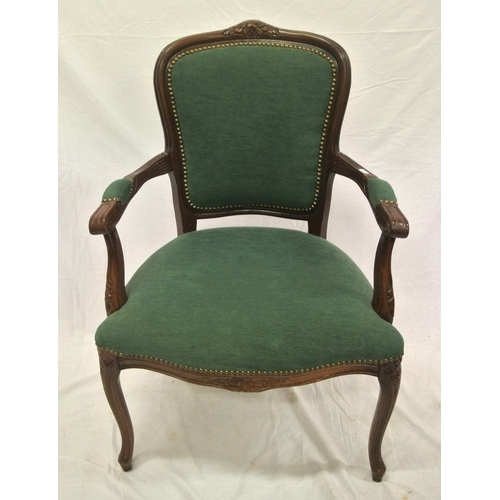 350 - Victorian style open armchair with shaped back, upholstered back & seat, on cabriole legs