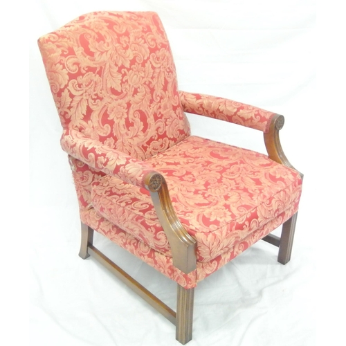 362 - Georgian mahogany library open armchair with foliate upholstery, shaped arms, on square chamfered le... 