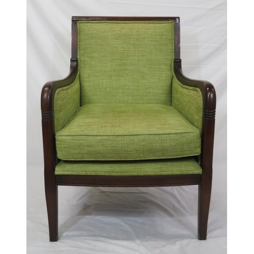 363 - Edwardian style mahogany framed armchair with upholstered back, seat & cushions, on square shaped le... 